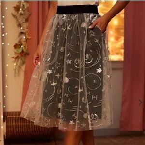 Her Universe Star Wars Midi Skirt XS Silver Black Retro Tulle Geek Cosplay party